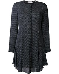 Robe chemise en soie á pois noire