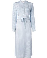 Robe chemise en soie à rayures verticales bleu clair Vanessa Bruno