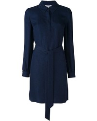 Robe chemise en soie géométrique bleu marine