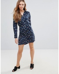 Robe chemise imprimée bleu marine Yumi