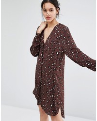 Robe chemise imprimée léopard marron foncé Just Female