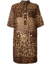 Robe chemise imprimée léopard marron