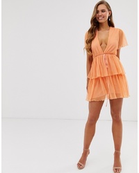 Robe de cocktail à volants orange