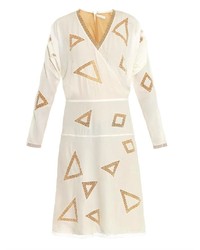 Robe de cocktail brodée beige