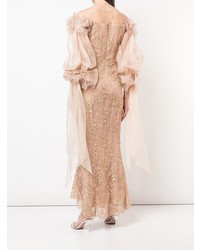 Robe de soirée à fleurs beige Marchesa