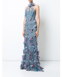 Robe de soirée à fleurs bleu clair Marchesa Notte