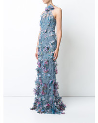 Robe de soirée à fleurs bleu clair Marchesa Notte