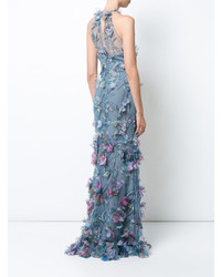 Robe de soirée à fleurs bleu clair Marchesa Notte