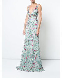 Robe de soirée à fleurs bleu clair Marchesa Notte