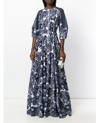 Robe de soirée à fleurs bleu marine Talbot Runhof