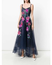 Robe de soirée à fleurs bleu marine Marchesa Notte