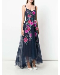 Robe de soirée à fleurs bleu marine Marchesa Notte