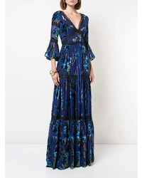 Robe de soirée à fleurs bleu marine Marchesa Notte