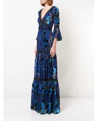 Robe de soirée à fleurs bleu marine Marchesa Notte