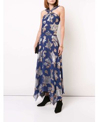 Robe de soirée à fleurs bleu marine Yigal Azrouel