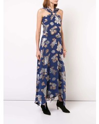 Robe de soirée à fleurs bleu marine Yigal Azrouel