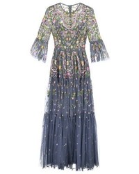 Robe de soirée à fleurs bleue Needle & Thread