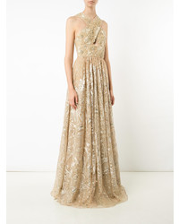 Robe de soirée à fleurs marron clair Marchesa Notte