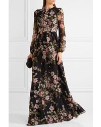 Robe de soirée à fleurs noire Giambattista Valli