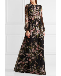 Robe de soirée à fleurs noire Giambattista Valli