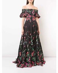 Robe de soirée à fleurs noire Carolina Herrera