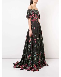 Robe de soirée à fleurs noire Carolina Herrera