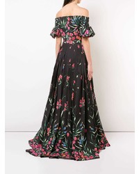 Robe de soirée à fleurs noire Carolina Herrera