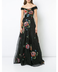 Robe de soirée à fleurs noire Marchesa Notte