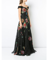 Robe de soirée à fleurs noire Marchesa Notte