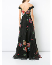 Robe de soirée à fleurs noire Marchesa Notte