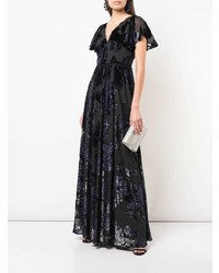 Robe de soirée à fleurs noire Marchesa Notte