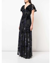 Robe de soirée à fleurs noire Marchesa Notte