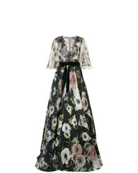 Robe de soirée à fleurs noire Marchesa