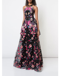 Robe de soirée à fleurs noire Marchesa Notte