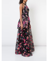 Robe de soirée à fleurs noire Marchesa Notte