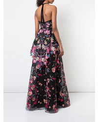 Robe de soirée à fleurs noire Marchesa Notte