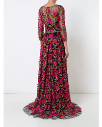 Robe de soirée à fleurs pourpre foncé Marchesa Notte