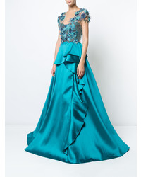 Robe de soirée à fleurs turquoise Marchesa Notte