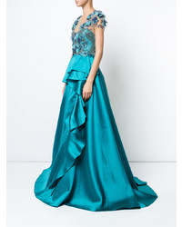 Robe de soirée à fleurs turquoise Marchesa Notte