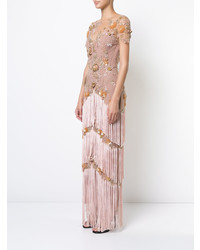 Robe de soirée à franges rose Marchesa Notte