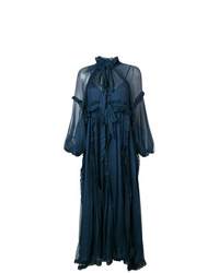 Robe de soirée à volants bleu marine Lee Mathews