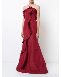 Robe de soirée à volants rouge Oscar de la Renta