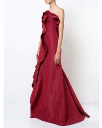 Robe de soirée à volants rouge Oscar de la Renta