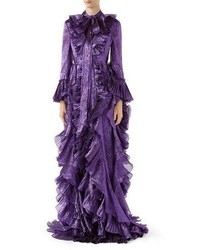 Robe de soirée à volants violette