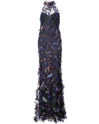 Robe de soirée bleu marine Marchesa