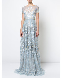 Robe de soirée brodée bleu clair Marchesa Notte