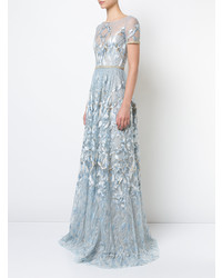 Robe de soirée brodée bleu clair Marchesa Notte