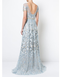 Robe de soirée brodée bleu clair Marchesa Notte