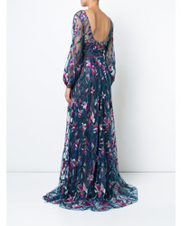 Robe de soirée brodée bleu marine Marchesa Notte