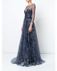 Robe de soirée brodée bleu marine Marchesa Notte